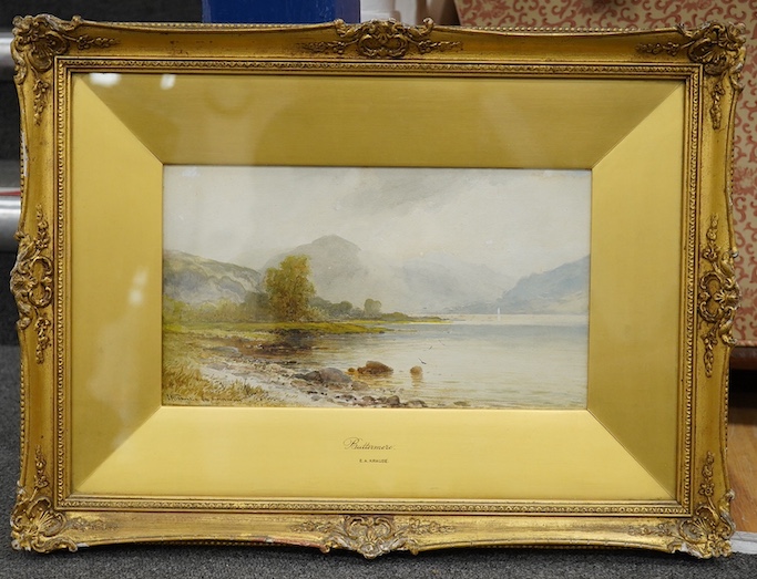 Emil Krause (1871-1945), watercolour, Buttermere, 16 x 29cm. Condition - fair to good